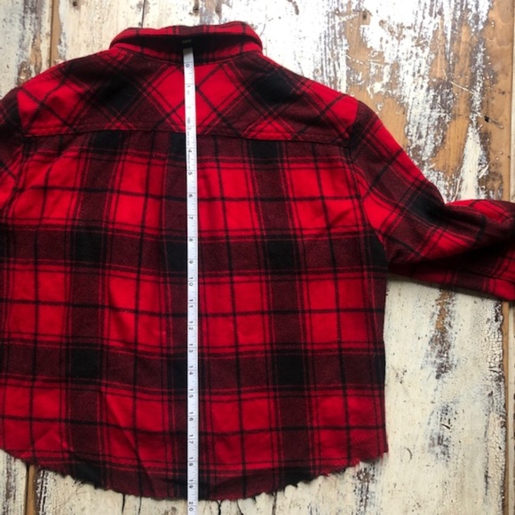 TNA Wool Boyfriend Fit Red Black Plaid Shirt Cropped XXS EUC - Picture 6 of 6